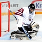UFA, RUSSIA – JANUARY 3: Latvia's Elvis Merzlikins #30 makes a pad save in relegation round action against team Slovakia at the 2013 IIHF Ice Hockey U20 World Championship. (Photo by Richard Wolowicz/HHOF-IIHF Images)